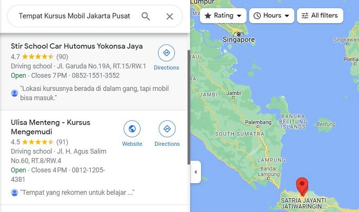 cara mencari tempat kursus mobil terdekat lewat Google Maps