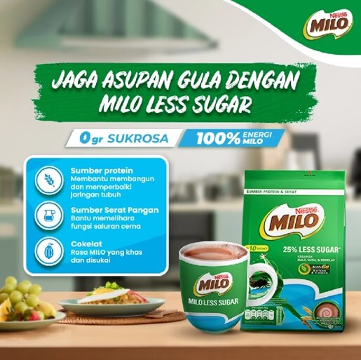 Contoh iklan Milo less sugar