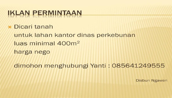 Contoh iklan permintaan tanah