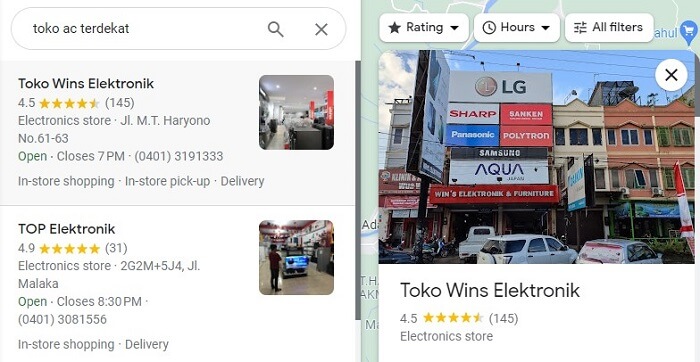 cara mencari toko ac terdekat lewat Google Maps