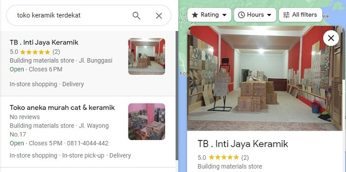 cara mencari toko keramik terdekat lewat Google Maps