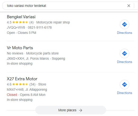 cara mencari toko variasi motor lewat google search